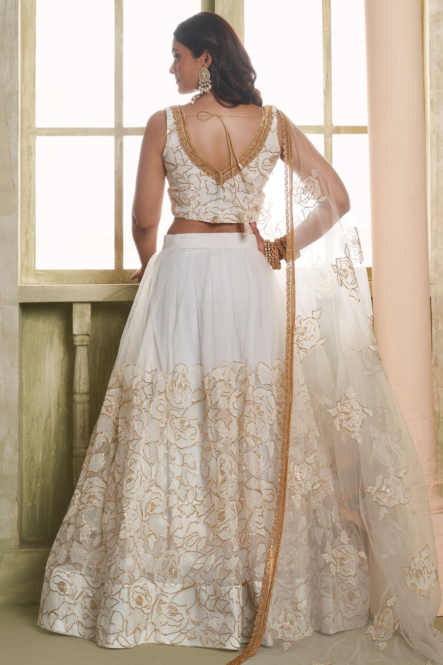 White Net Lehenga Choli For Indian & Pakistani Wedding Festival - Thread Embroidery Work, Sequence Embroidery Work