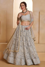 Grey Net Party Wear Lehenga for Women with Sequin Work