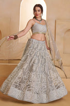 Grey Net Party Wear Lehenga for Women with Sequin Work