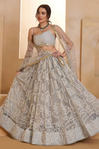 Grey Net Party Wear Lehenga for Women with Sequin Work
