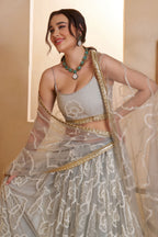 Grey Net Party Wear Lehenga for Women with Sequin Work