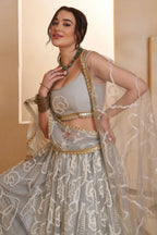 Grey Net Party Wear Lehenga for Women with Sequin Work