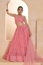 Pink Net Party Wear Lehenga for Women with Sequin Embroidery