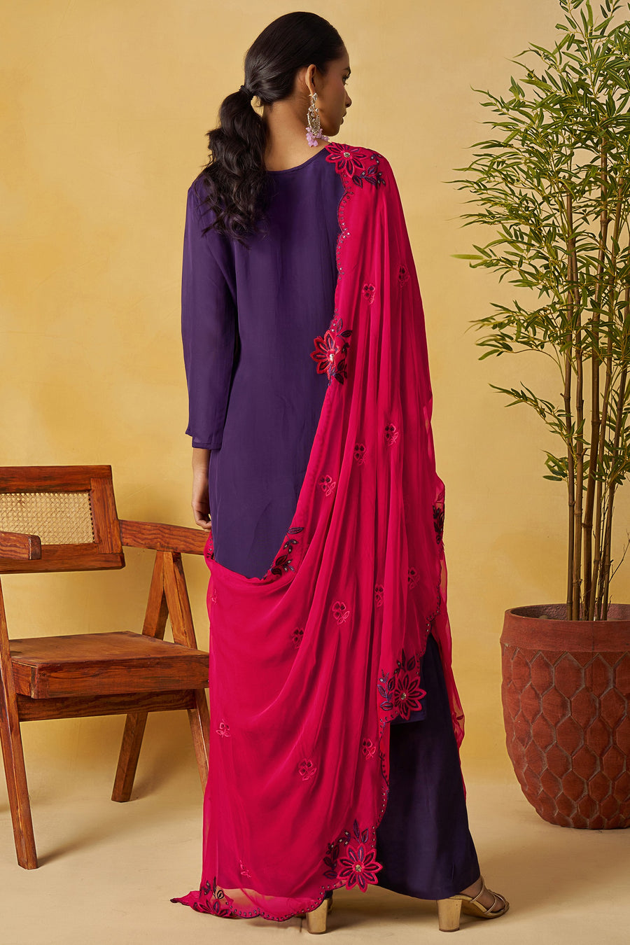 Purple Organza Sharara Suit For Indian & Pakistani Wedding Festival - Thread Embroidery Work