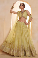 Light Yellow Party Wear Lehenga for Women in Net with Sequin & Thread