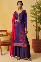 Purple Organza Sharara Suit For Indian & Pakistani Wedding Festival - Thread Embroidery Work