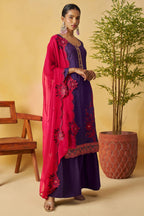 Purple Organza Sharara Suit For Indian & Pakistani Wedding Festival - Thread Embroidery Work