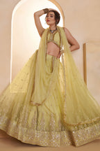 Yellow Net Party Wear Lehenga for Women with Sequin Work