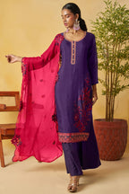 Purple Organza Sharara Suit For Indian & Pakistani Wedding Festival - Thread Embroidery Work