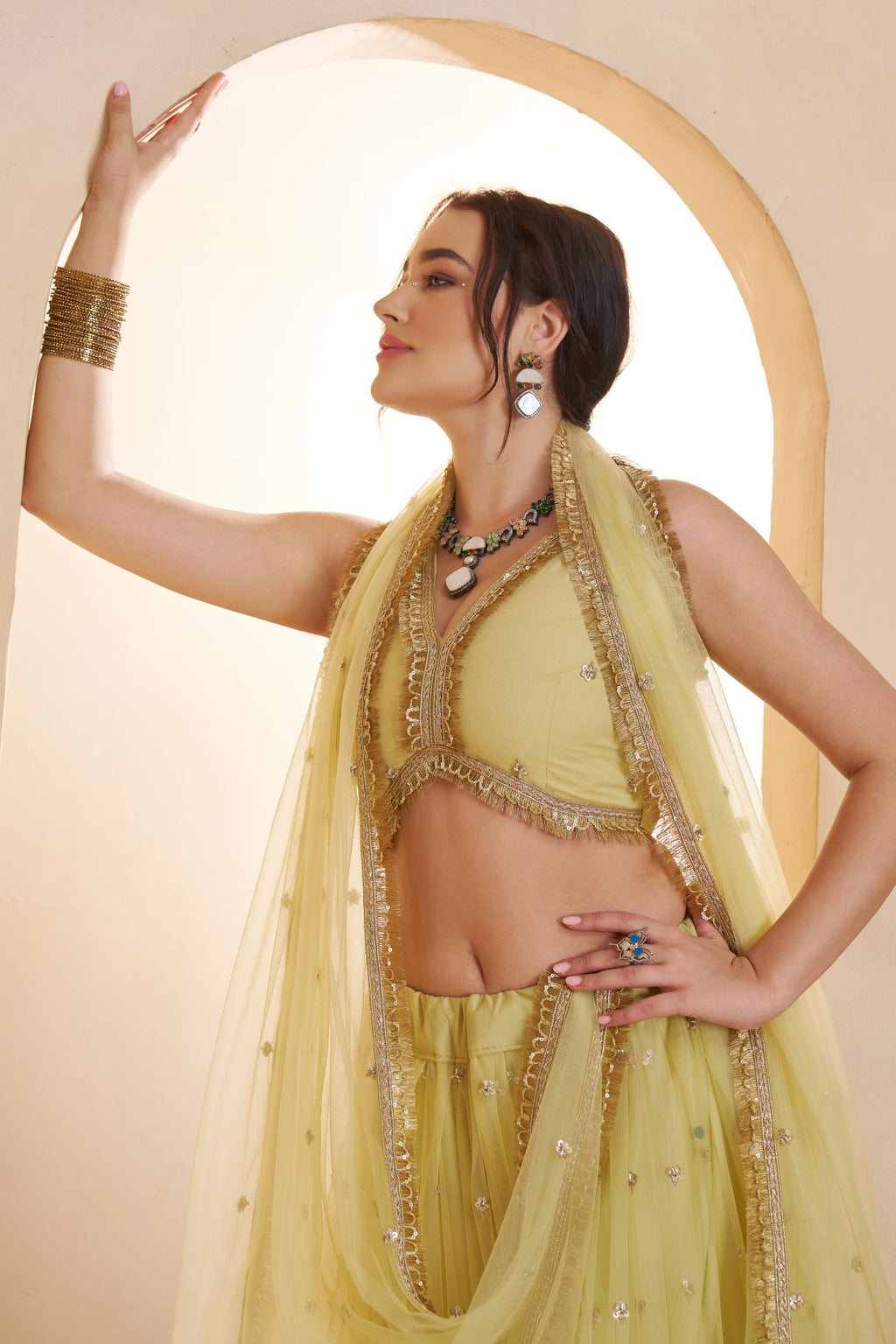 Yellow Net Party Wear Lehenga for Women with Sequin Work