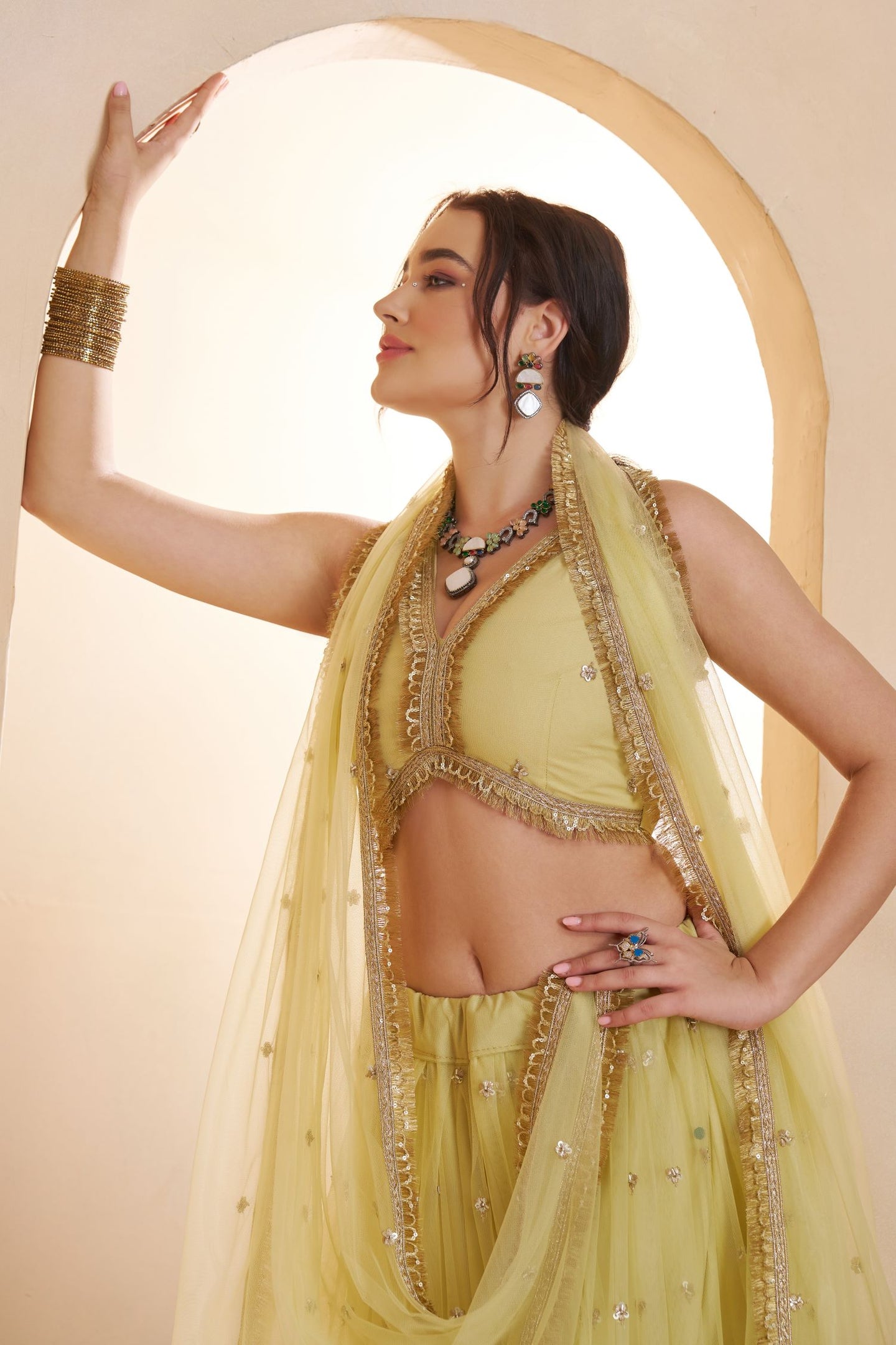 Yellow Net Party Wear Lehenga for Women with Sequin Work