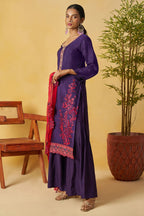 Purple Organza Sharara Suit For Indian & Pakistani Wedding Festival - Thread Embroidery Work