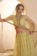 Yellow Net Party Wear Lehenga for Women with Sequin Work