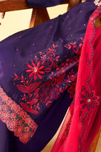 Purple Organza Sharara Suit For Indian & Pakistani Wedding Festival - Thread Embroidery Work
