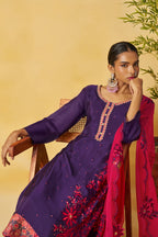 Purple Organza Sharara Suit For Indian & Pakistani Wedding Festival - Thread Embroidery Work