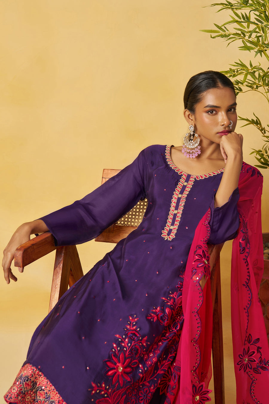 Purple Organza Sharara Suit For Indian & Pakistani Wedding Festival - Thread Embroidery Work
