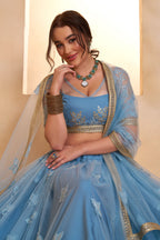 Blue Net Party Wear Lehenga for Women with Sequin Work