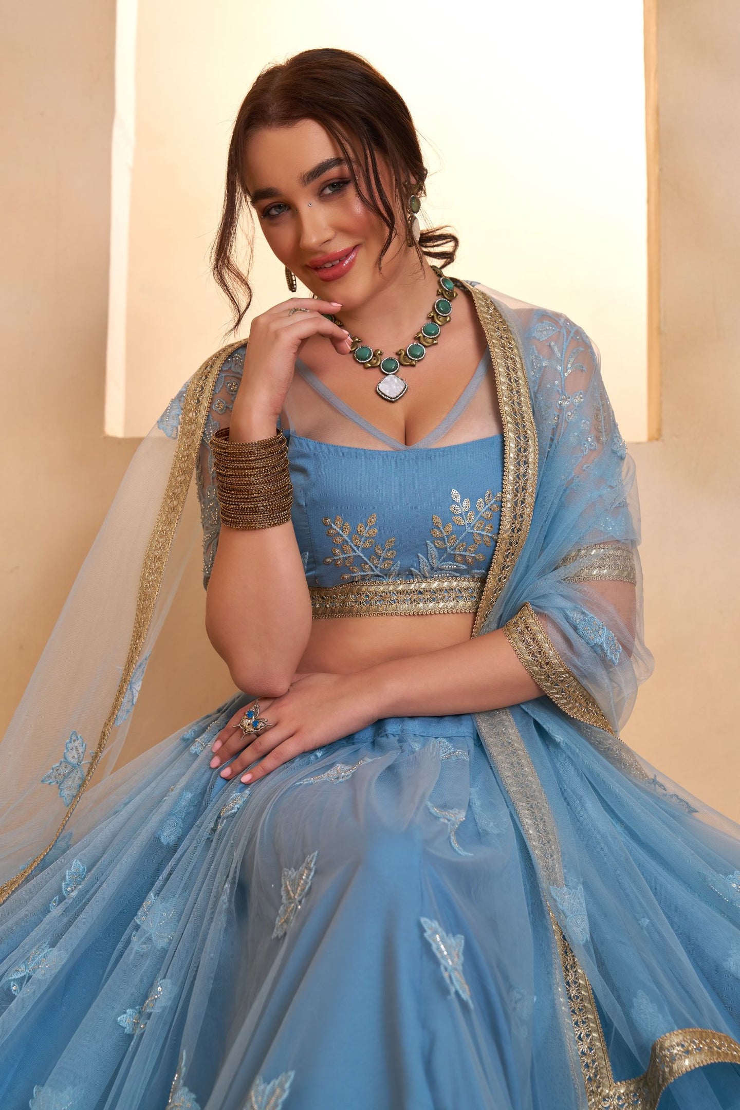 Blue Net Party Wear Lehenga for Women with Sequin Work