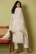Cream Organza Silk Kameez With Pant For Indian & Pakistani Wedding Festival - Thread Embroidery Work, Moti Work, Hand Work