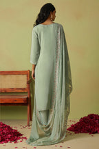 Pista Green Organza Silk Kameez With Pant For Indian & Pakistani Wedding Festival - Thread Embroidery Work, Moti Work, Hand Work