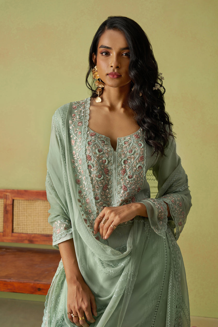 Pista Green Organza Silk Kameez With Pant For Indian & Pakistani Wedding Festival - Thread Embroidery Work, Moti Work, Hand Work 40 Pista Green Organza Silk Kameez With Pant For Indian & Pakistani Wedding Festival - Thread Embroidery Work, Moti Work, Hand Work 40