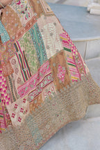 Peach Beige Chinon Silk Lehenga Choli For Indian & Pakistani Wedding Festival - Print Work, Dori Work, Zari Work