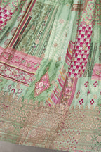 Green Chinon Silk Lehenga Choli For Indian & Pakistani Wedding Festival - Print Work, Dori Work, Zari Work
