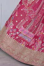 Pink Chinon Silk Lehenga Choli For Indian & Pakistani Wedding Festival - Print Work, Dori Work, Zari Work