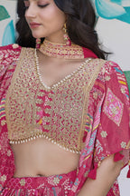 Pink Chinon Silk Lehenga Choli For Indian & Pakistani Wedding Festival - Print Work, Dori Work, Zari Work