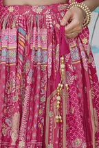 Pink Chinon Silk Lehenga Choli For Indian & Pakistani Wedding Festival - Print Work, Dori Work, Zari Work
