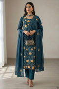 Teal Green  Georgette Kameez With Pant For Indian & Pakistani Wedding Festival - Thread & Sequins Embroidery Work