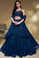 Blue Georgette Sleeveless Sangeet Lehenga with Zari & Sequin Work