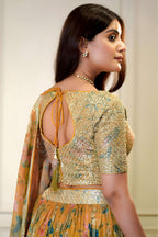 Orange Organza Silk Flower Printed Lehenga Choli For Indian & Pakistani Wedding Festival - Sequins & Thread Embroidery Work, Zari Work, Print Work