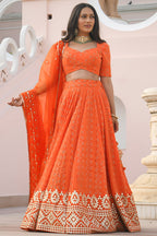 Orange Georgette Sangeet Lehenga Choli with Gota Patti and Sequins