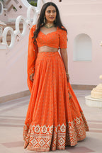 Orange Georgette Sangeet Lehenga Choli with Gota Patti and Sequins