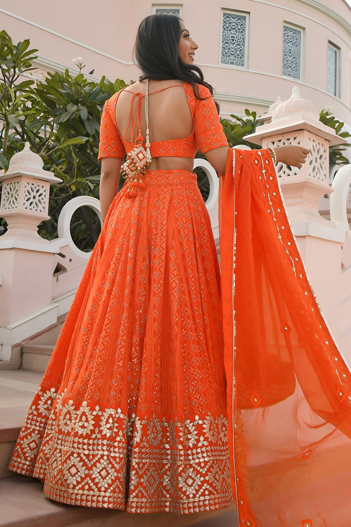 Orange Georgette Sangeet Lehenga Choli with Gota Patti and Sequins