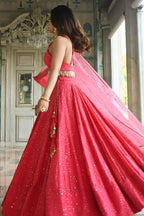 Pink Georgette Sangeet Lehenga Choli with Sequins and Thread Embroidery Work
