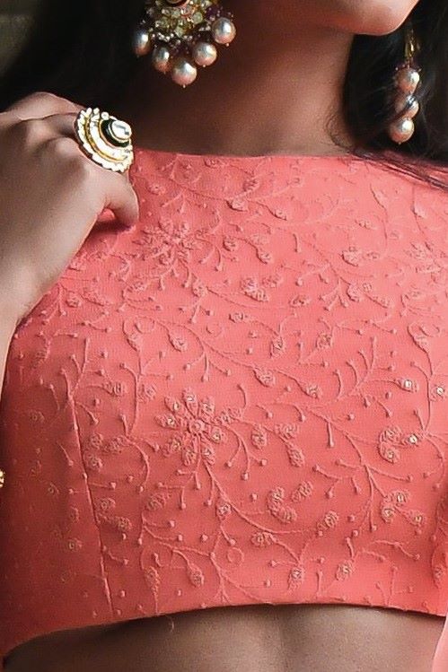 Peach Georgette High Neck Lehenga Choli with Gota Patti and Sequins Work