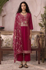 Sangeet Dress for Women - Hot Pink Organza Kameez Pant with Embroidery Work