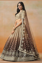 Brown Georgette Lehenga Choli For Indian & Pakistani Wedding Festival - Sequins & Thread Embroidery Work, Zari Work