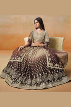 Brown Georgette Lehenga Choli For Indian & Pakistani Wedding Festival - Sequins & Thread Embroidery Work, Zari Work