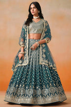 Dove Blue Georgette Lehenga Choli For Indian & Pakistani Wedding Festival - Sequins & Thread Embroidery Work, Zari Work