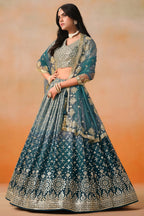 Dove Blue Georgette Lehenga Choli For Indian & Pakistani Wedding Festival - Sequins & Thread Embroidery Work, Zari Work