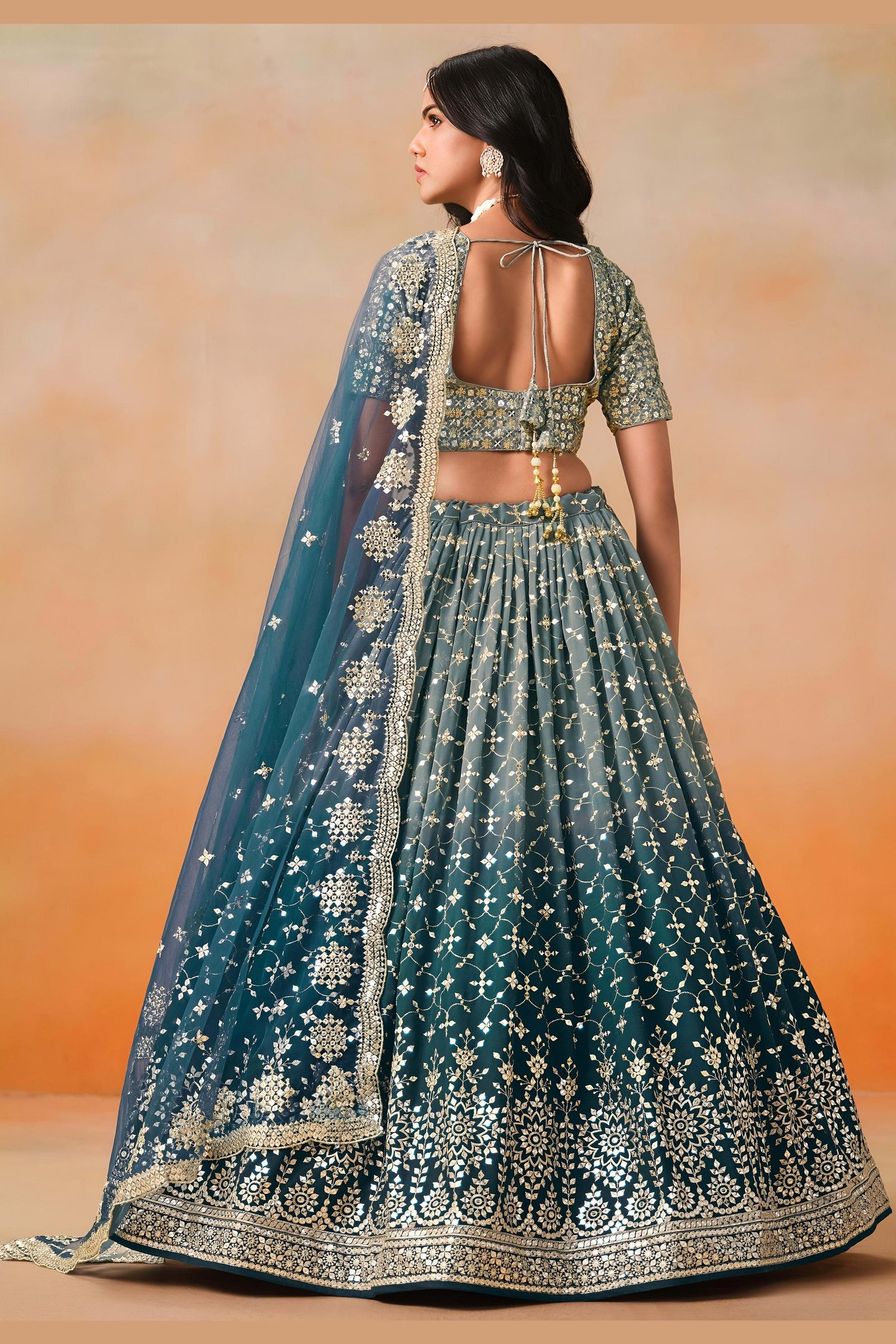 Dove Blue Georgette Lehenga Choli For Indian & Pakistani Wedding Festival - Sequins & Thread Embroidery Work, Zari Work