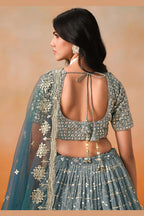 Dove Blue Georgette Lehenga Choli For Indian & Pakistani Wedding Festival - Sequins & Thread Embroidery Work, Zari Work
