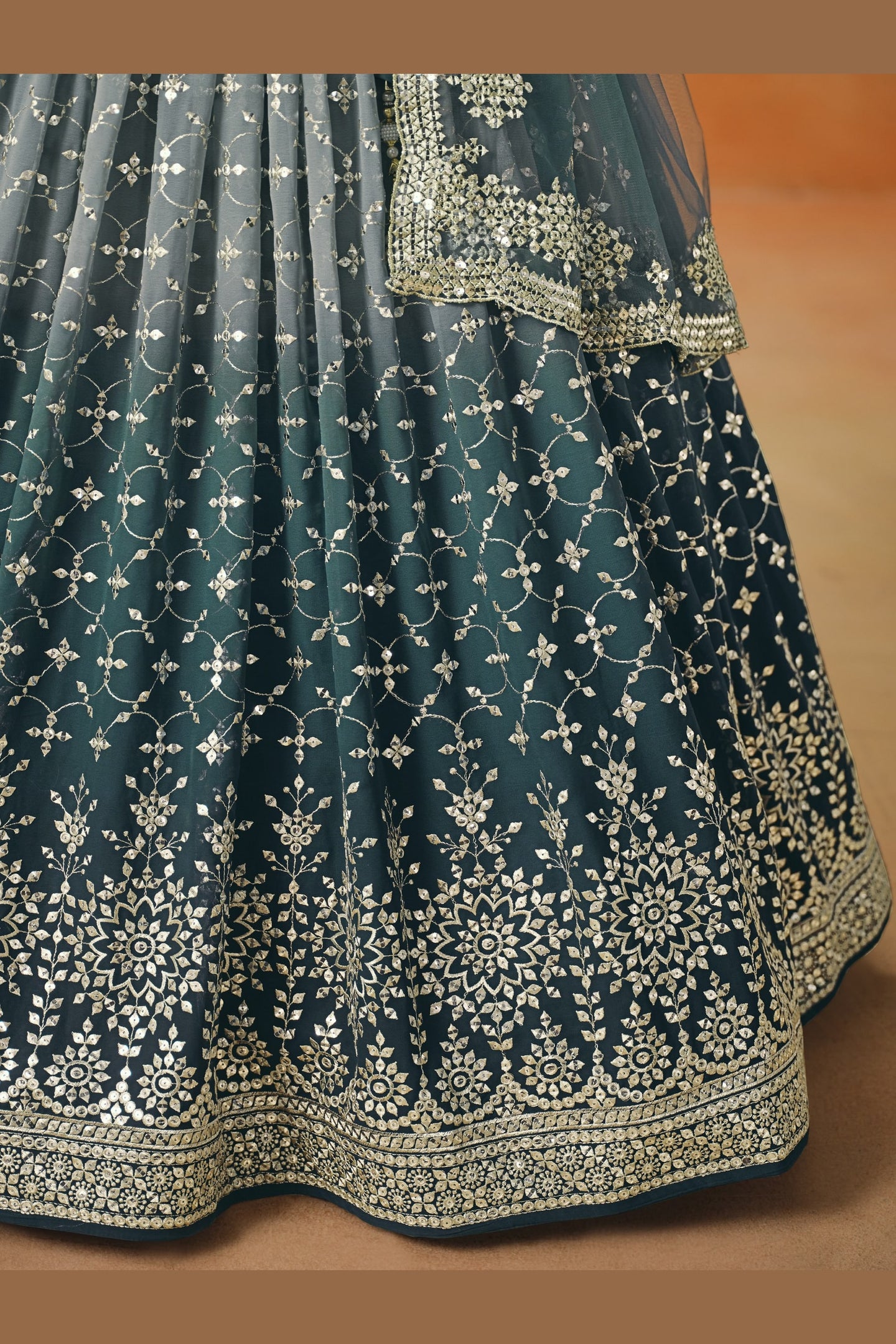 Dove Blue Georgette Lehenga Choli For Indian & Pakistani Wedding Festival - Sequins & Thread Embroidery Work, Zari Work