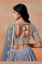 Navy Blue Georgette Lehenga Choli For Indian & Pakistani Wedding Festival - Sequins & Thread Embroidery Work, Zari Work