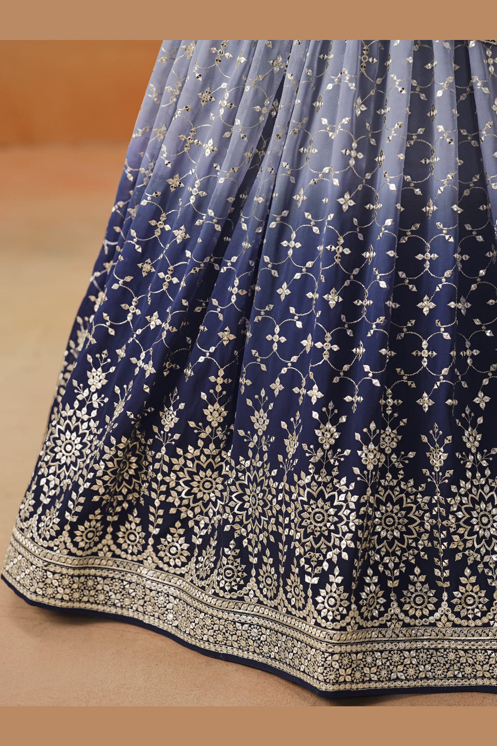Navy Blue Georgette Lehenga Choli For Indian & Pakistani Wedding Festival - Sequins & Thread Embroidery Work, Zari Work