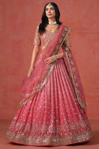 Pink Georgette Lehenga Choli For Indian & Pakistani Wedding Festival - Sequins & Thread Embroidery Work, Zari Work
