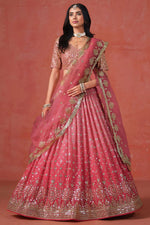 Pink Georgette Dual Tone Lehenga Choli For Indian & Pakistani Wedding Festival - Sequins Embroidery Work, Zari Work